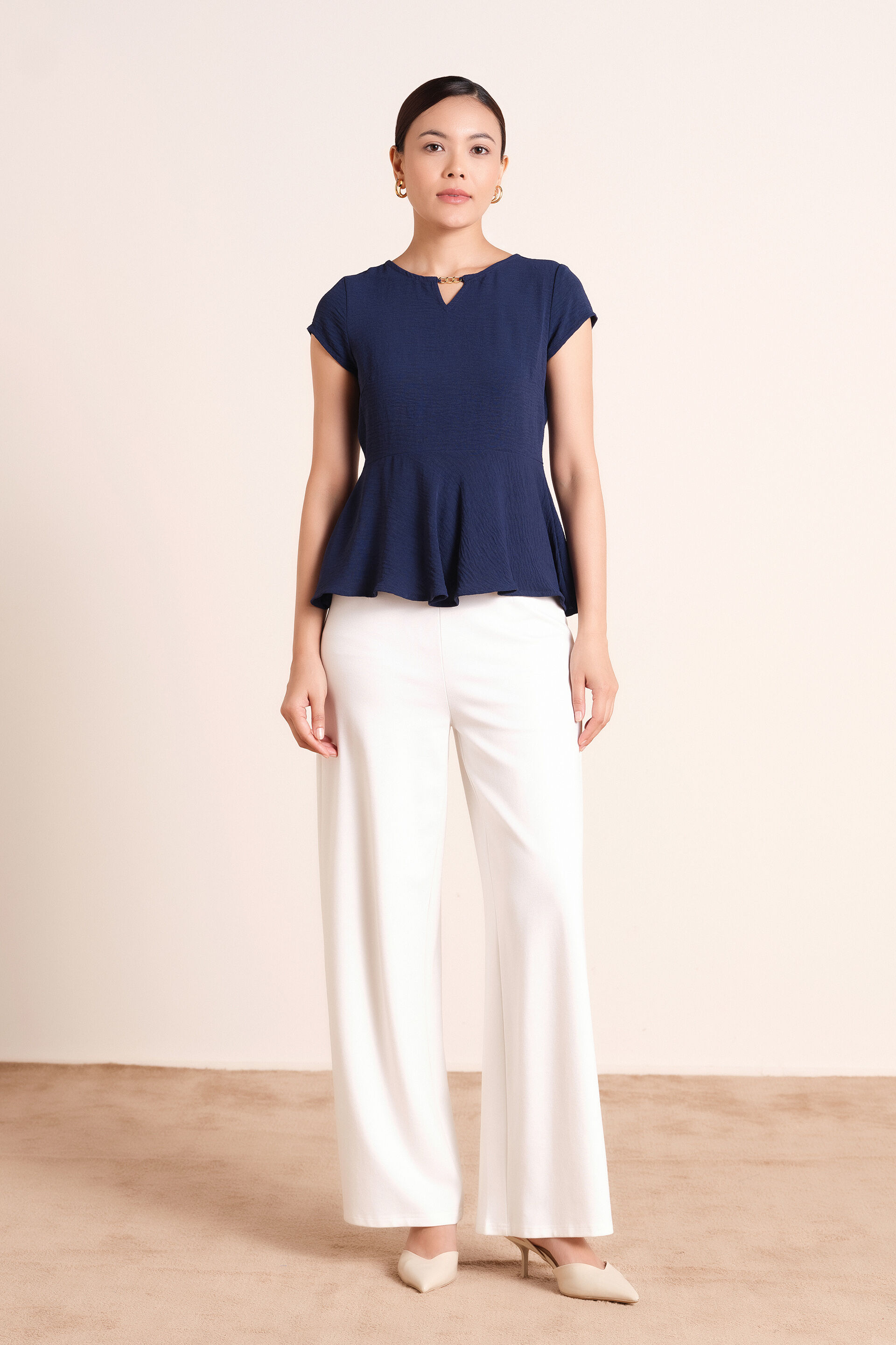 Camille Navy Peplum Top, Navy, image 3