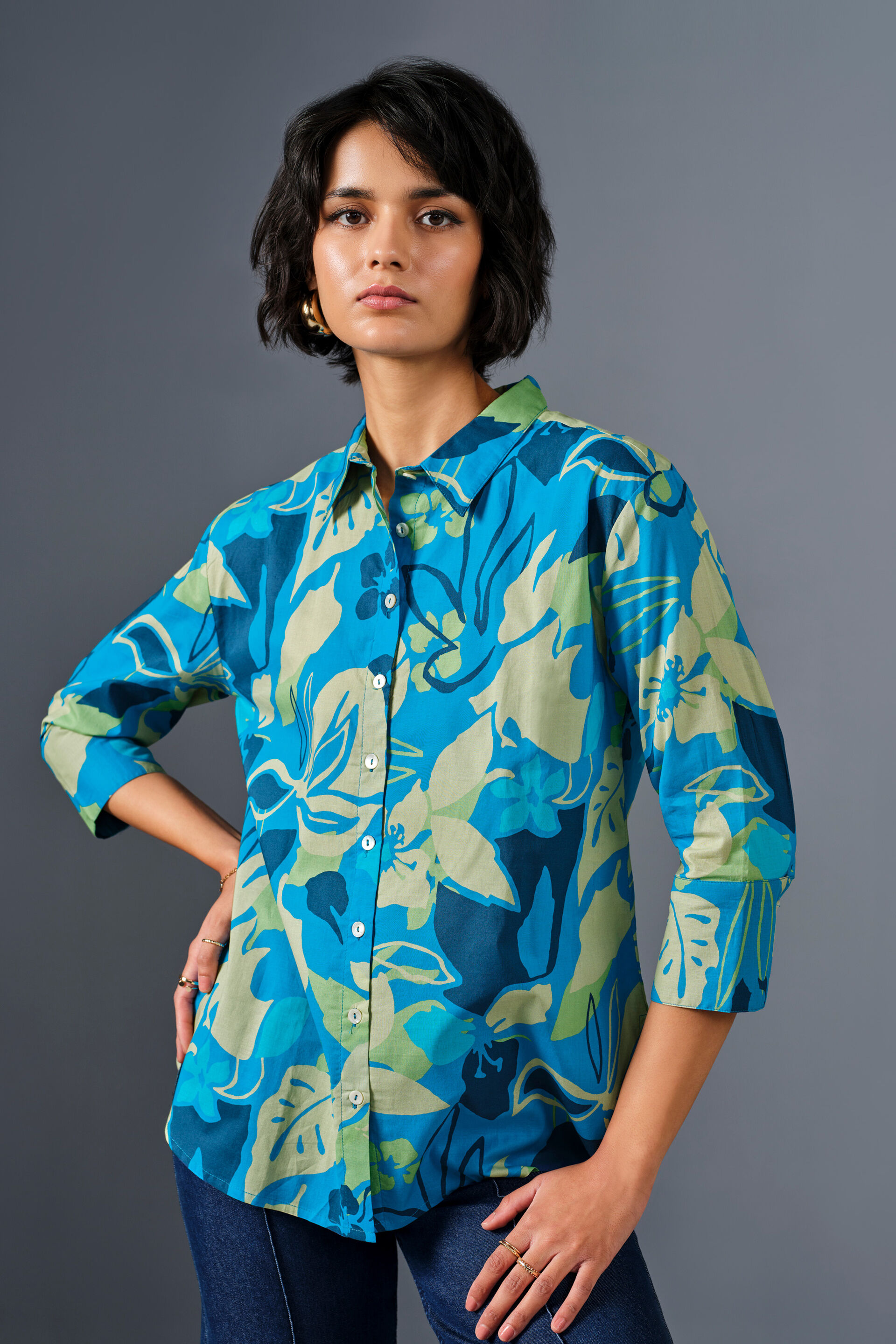 Coral Reef Cotton Shirt, Blue, image 5