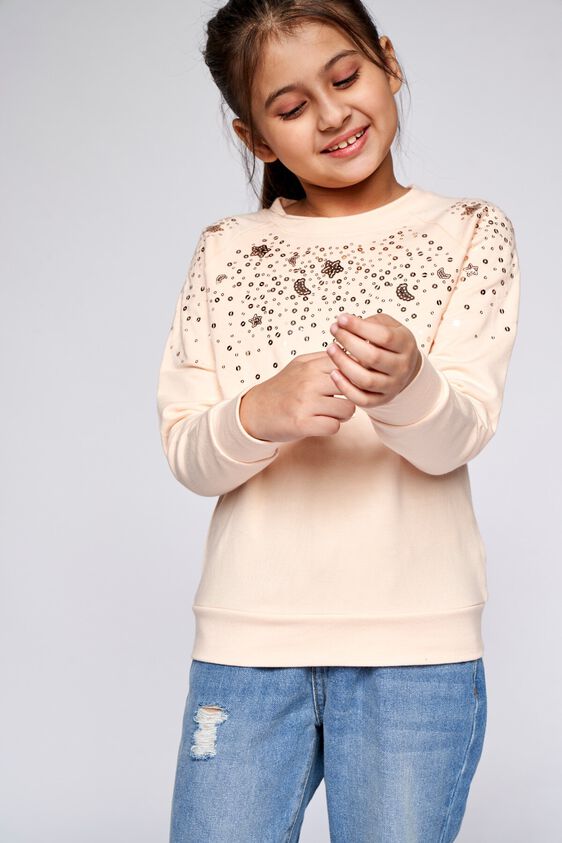 1 - Peach Solid Embellished Sweatshirt, image 1
