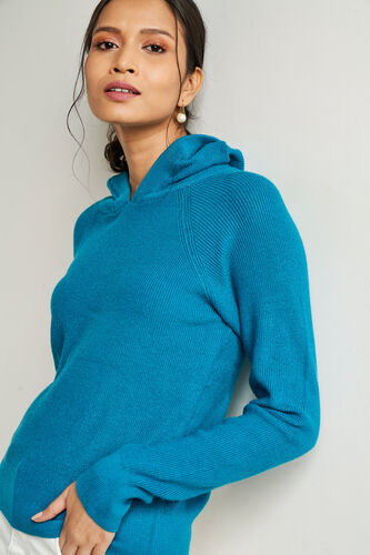 Blue Solid High Neck Top, Blue, image 5