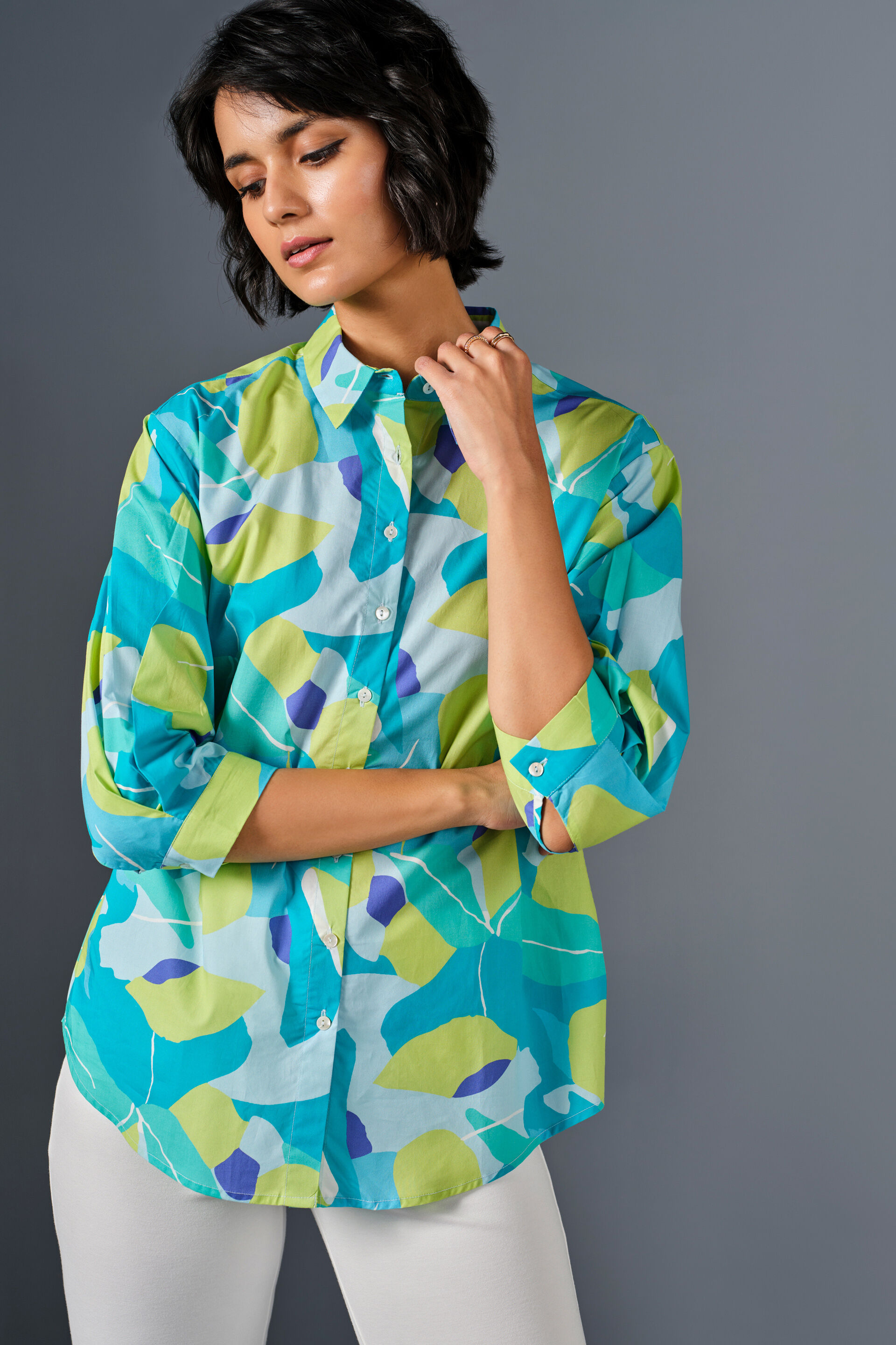 Artistic Edge Cotton Shirt, Turquoise, image 6