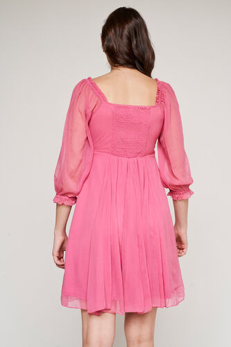 Pink Solid Flared Dress, Pink, image 5