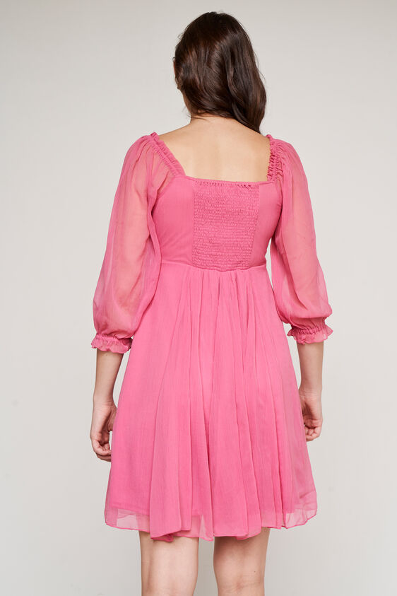 Pink Solid Flared Dress, Pink, image 5