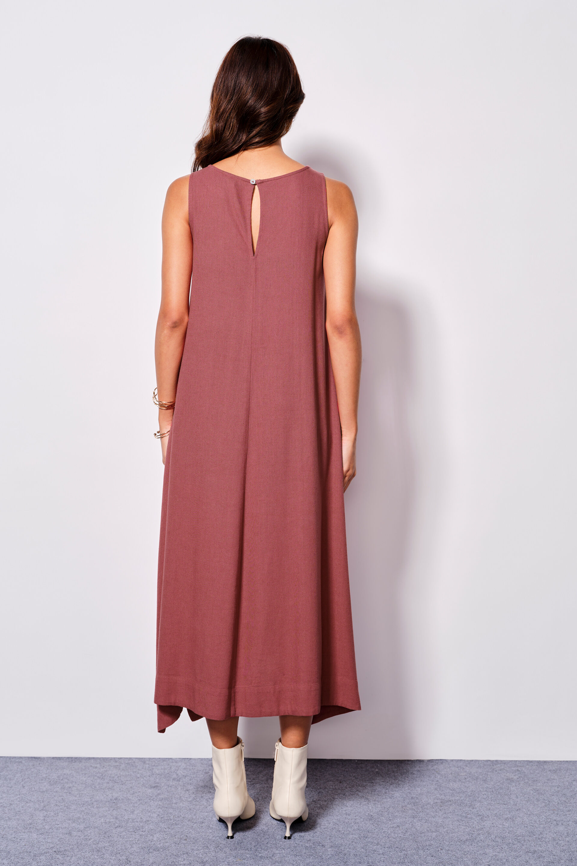 Copper Sunset Viscose Blend Midi Dress, Rust, image 4