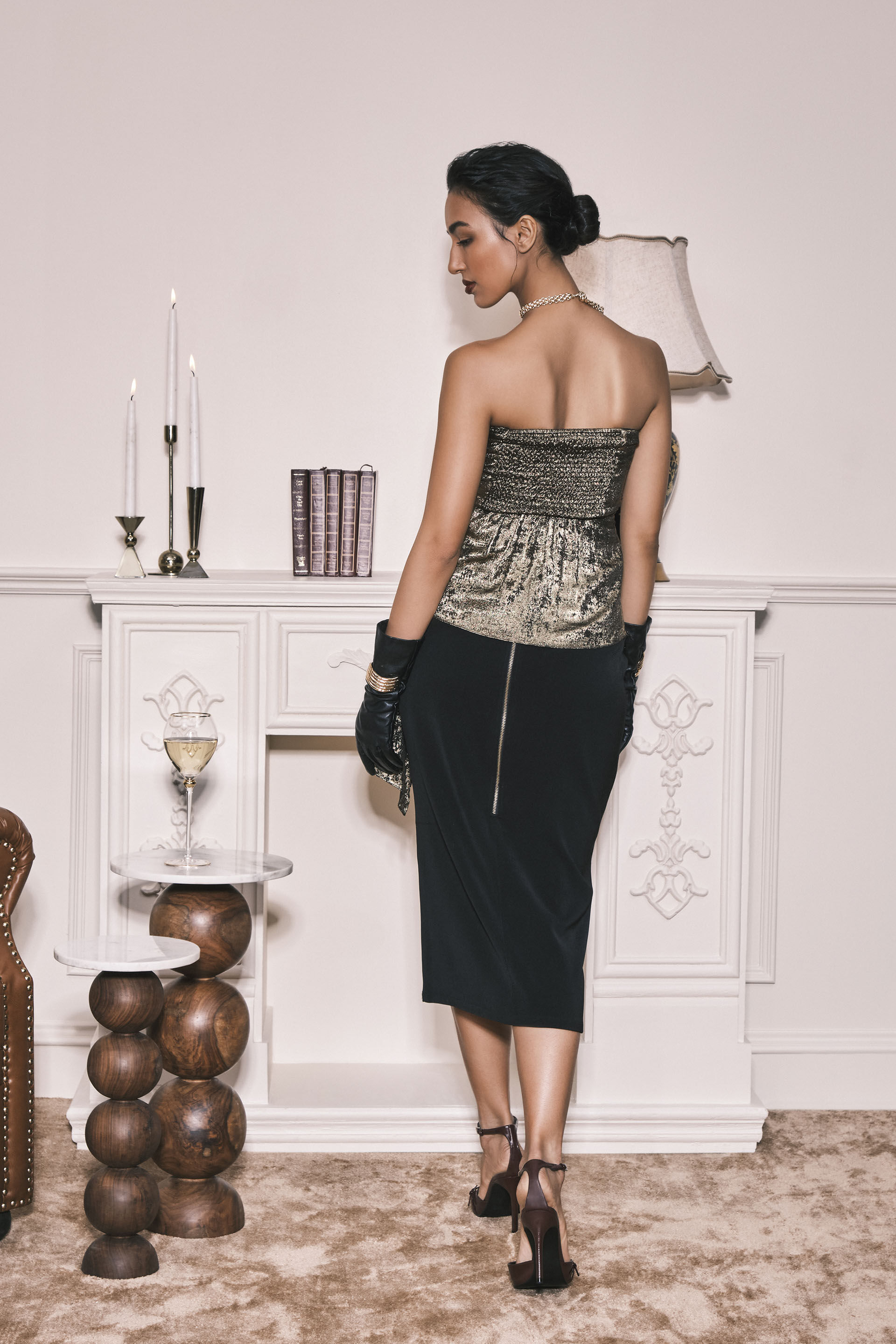 Metallic Muse Off-Shoulder Top, Gold, image 3