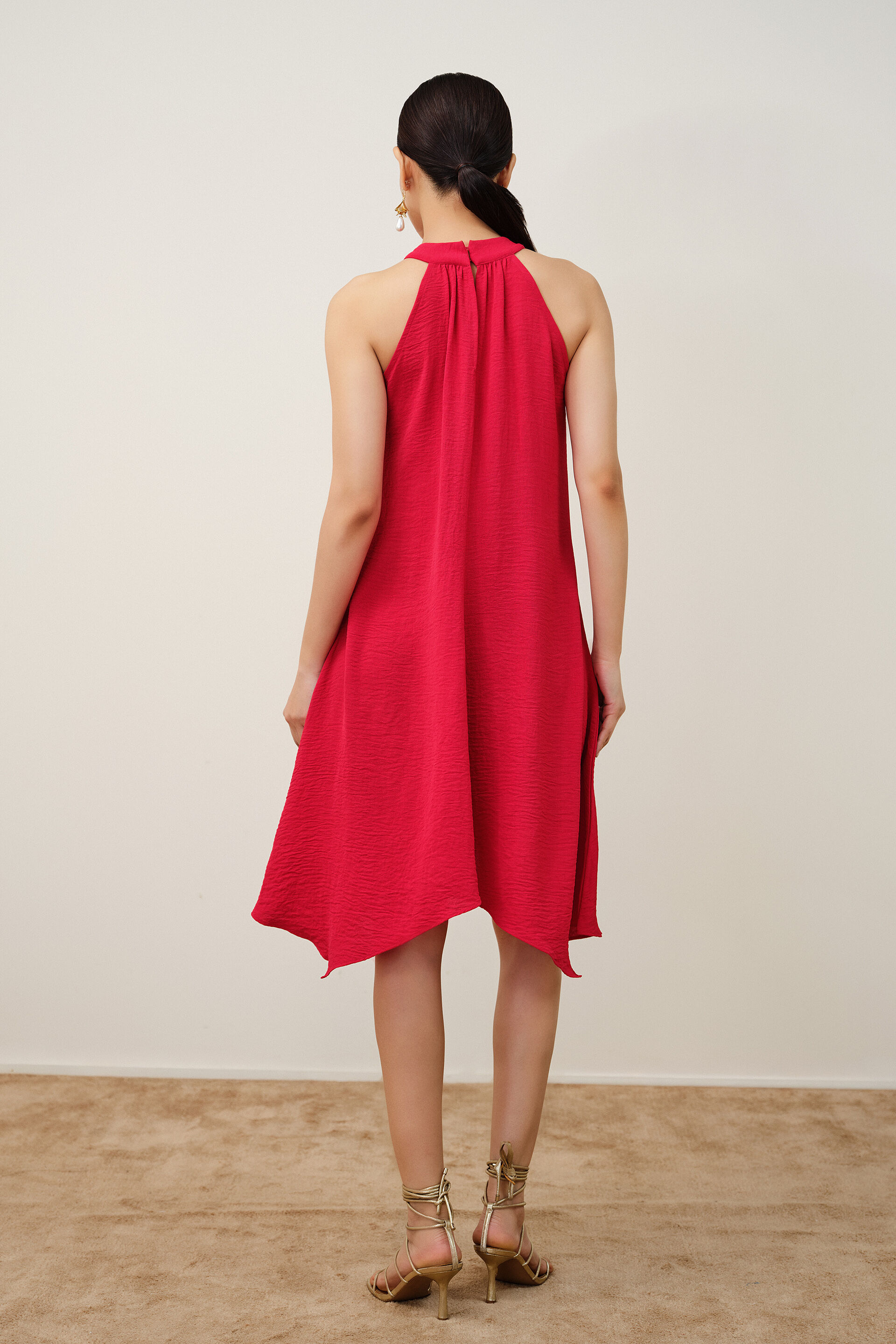 Poppy Red Halter Dress, Red, image 6