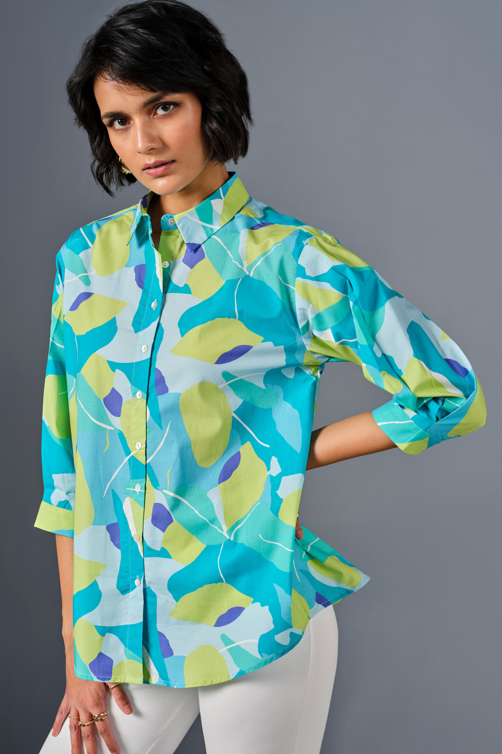 Artistic Edge Cotton Shirt, Turquoise, image 4