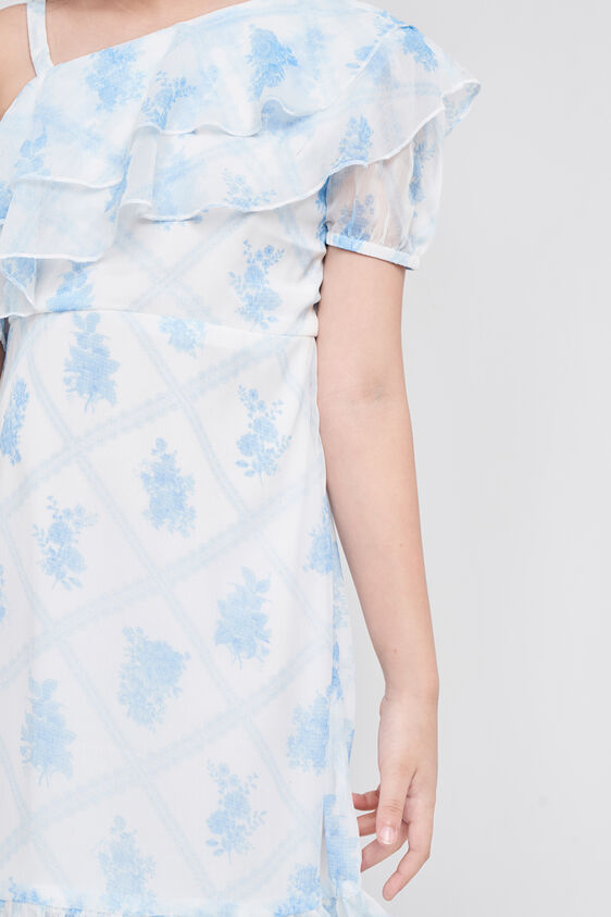 White and Blue Graphic Flounce Dress, White, image 7