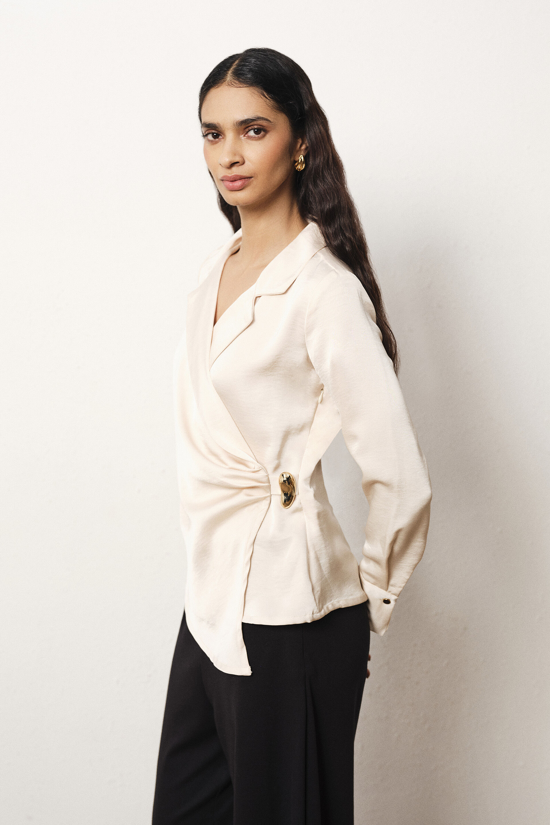 Solid Satin Top in Cream, Cream, image 5