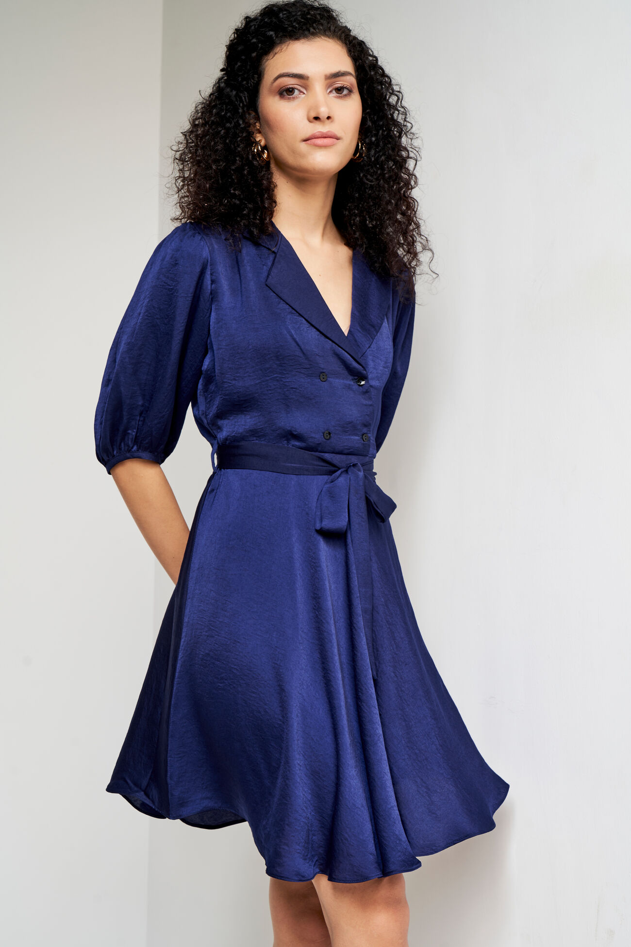 Navy Blue Solid Curved Dress, Navy Blue, image 3