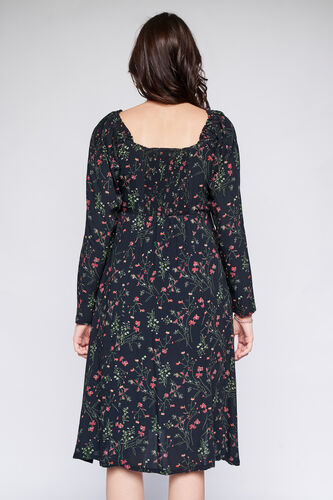 Black Floral Fit and Flare Dress, Black, image 5