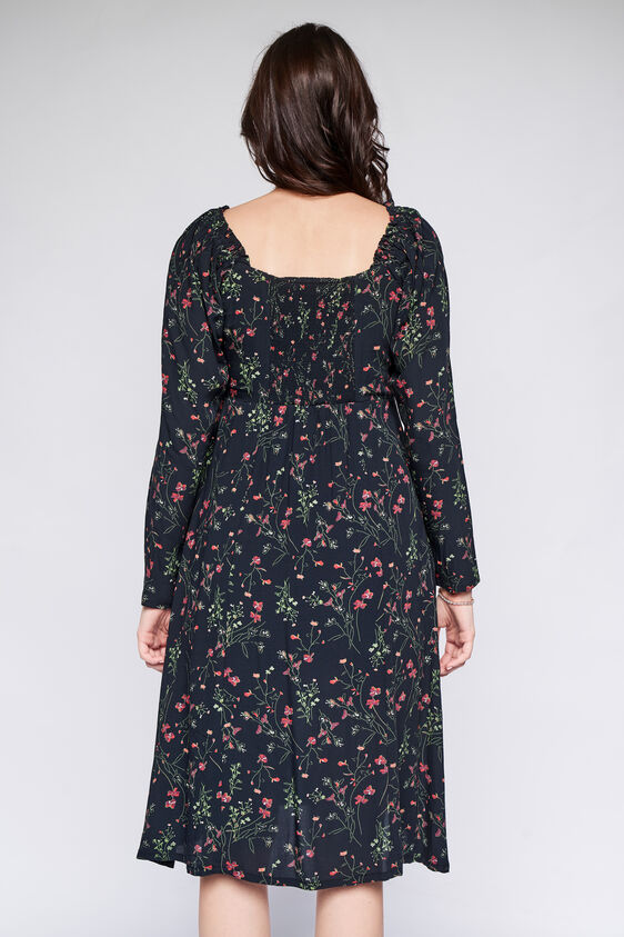 Black Floral Fit and Flare Dress, Black, image 5