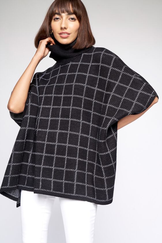 1 - Black Self Design Kaftan Top, image 1