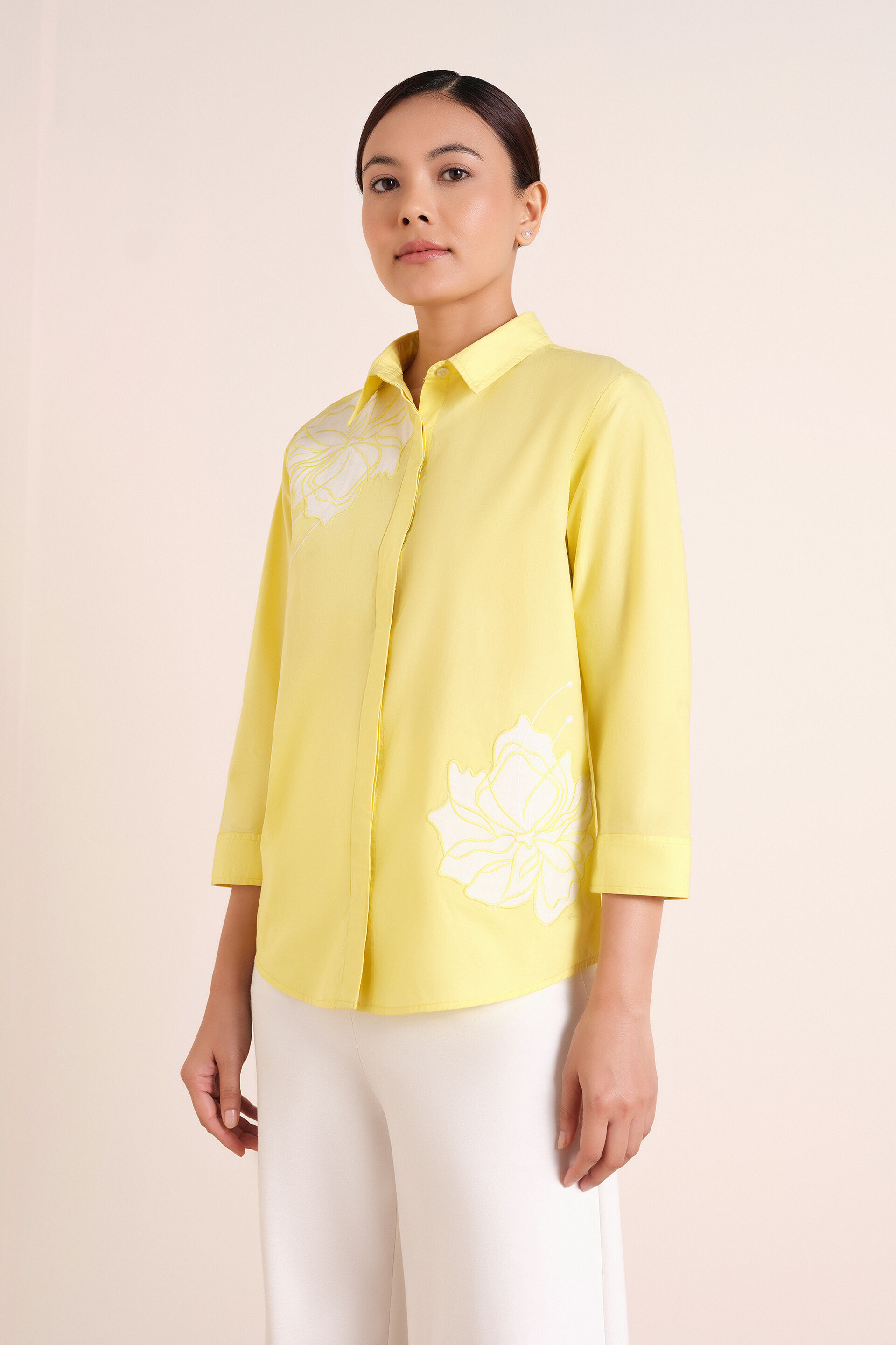 Petaline Embroidered Yellow Shirt, Lemon, image 4