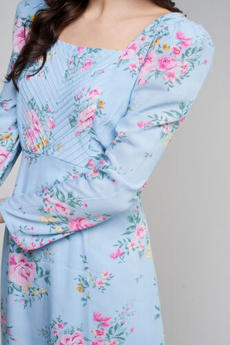 Powder Blue Floral Flared Dress, Powder Blue, image 7