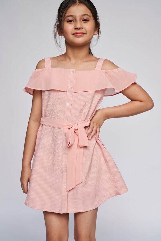 2 - Pink Self Design Flared Dress, image 2