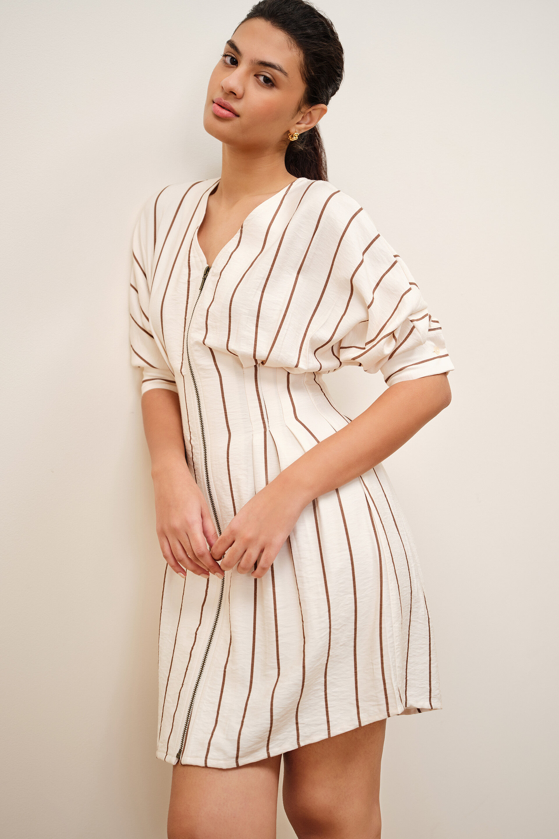 Meryl Striped Beige Dress, White, image 3