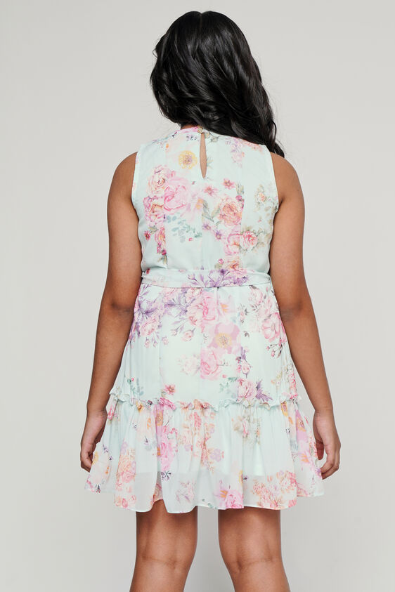 Aqua Floral Flared Dress, Aqua, image 4