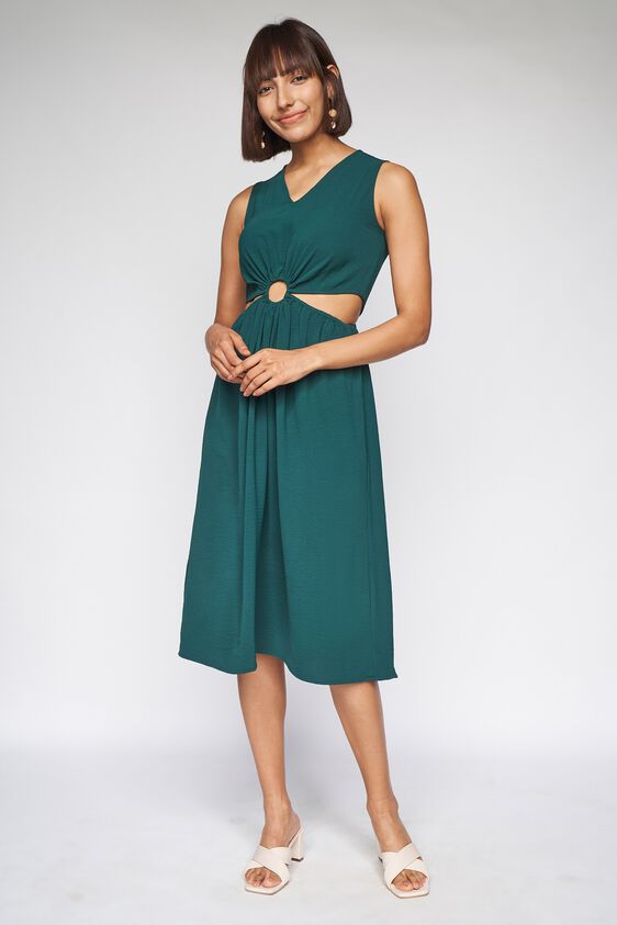 2 - Green Solid Cut Out Dress, image 2