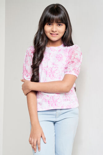 Pink Floral Straight Top, Pink, image 4