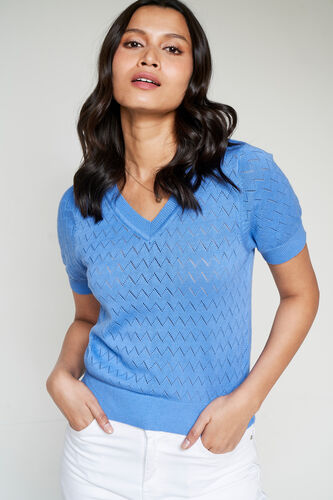 Blue Solid Straight Top, Blue, image 1