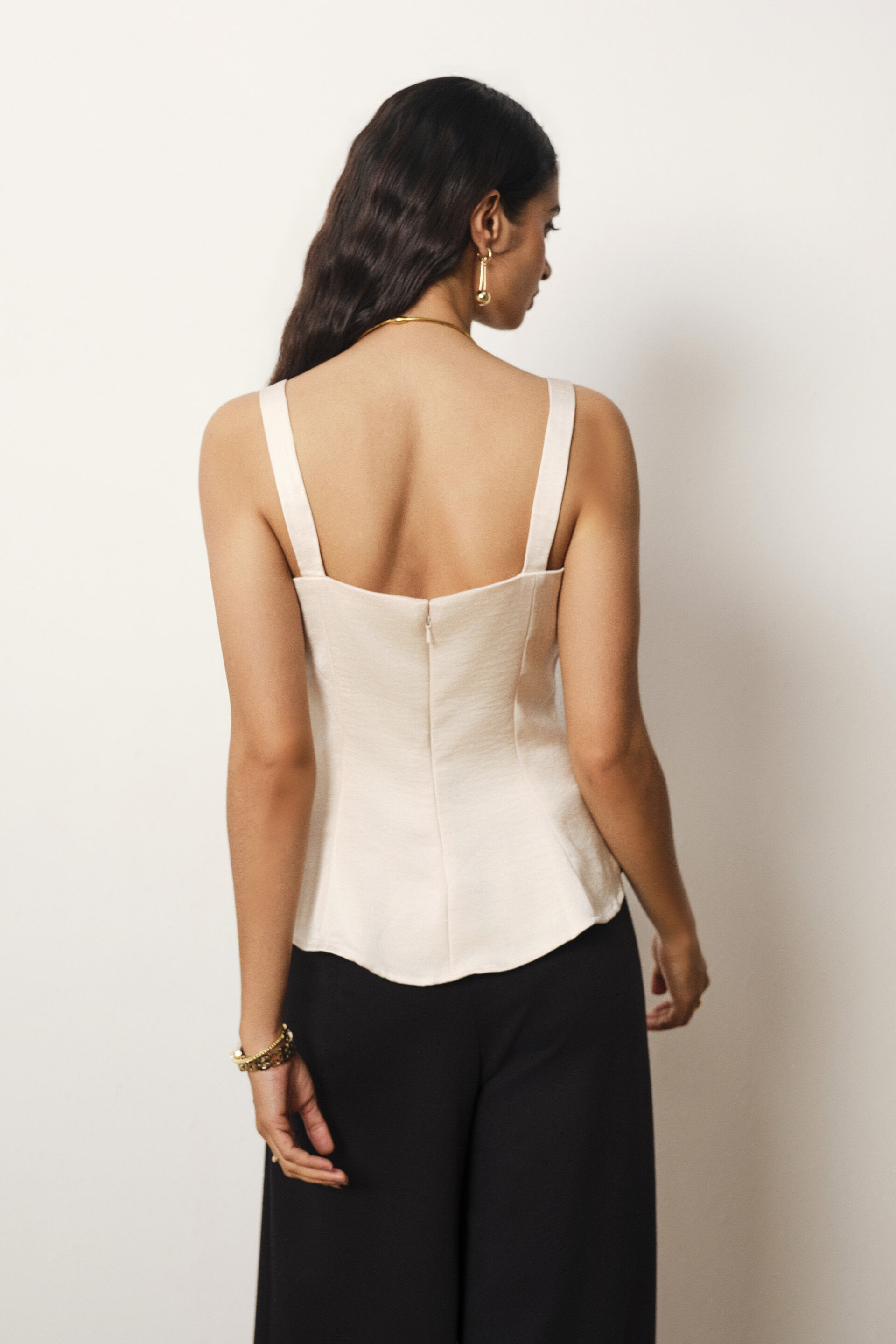 Fit & Flare Satin Top in Cream, Cream, image 5