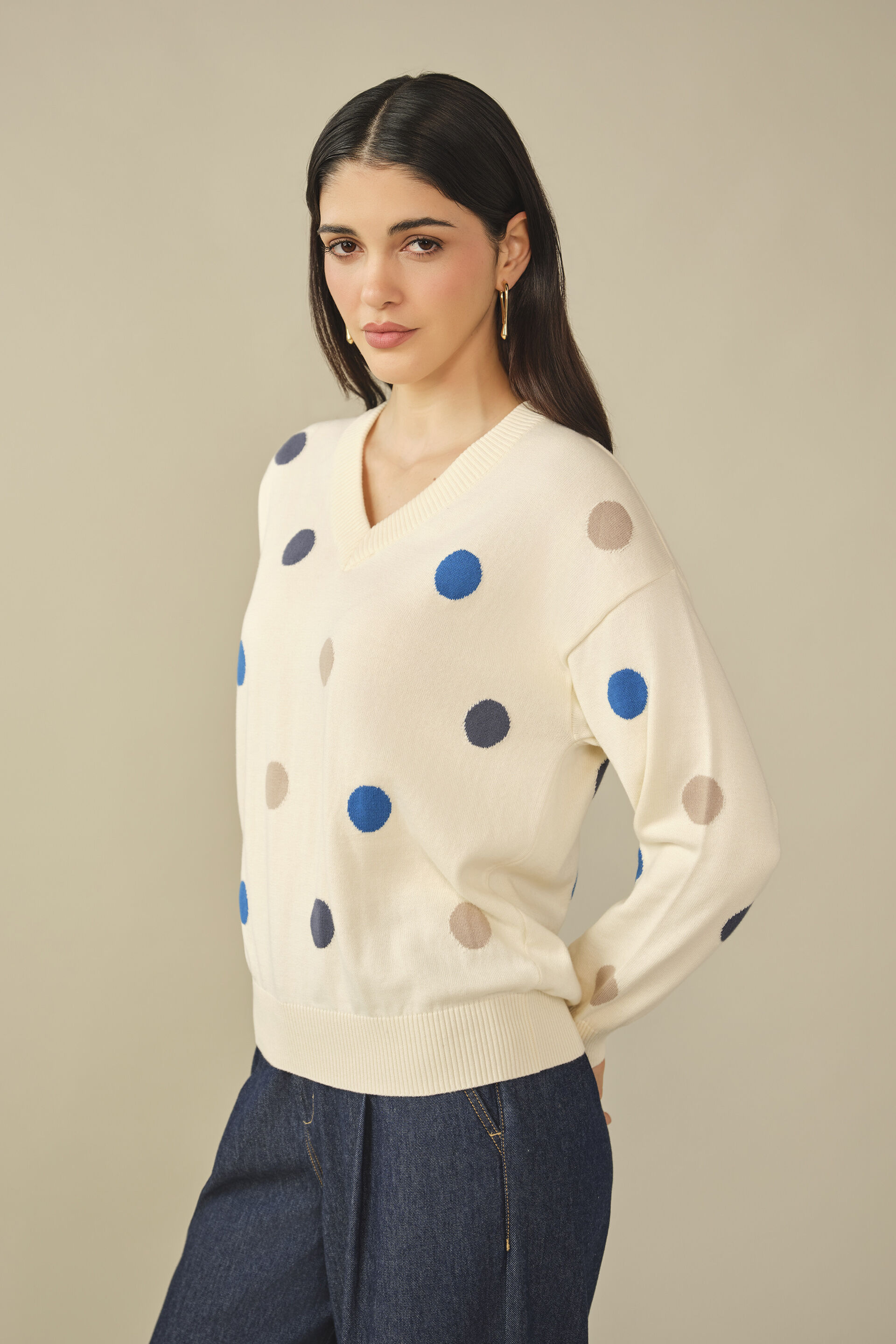 Polka Dot Pullover in White, White, image 5