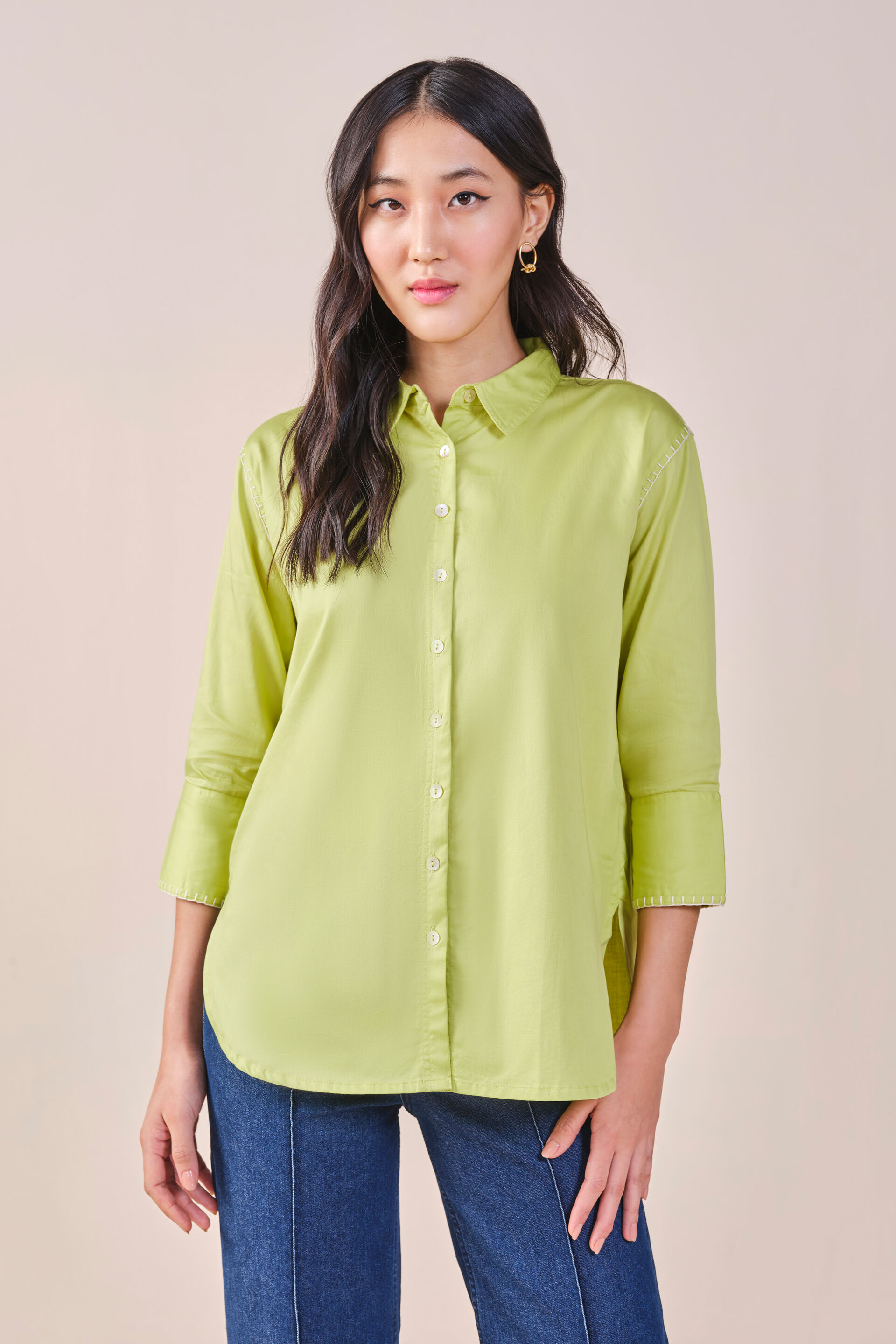 Lime Light Cotton Shirt, Lime Green, image 1