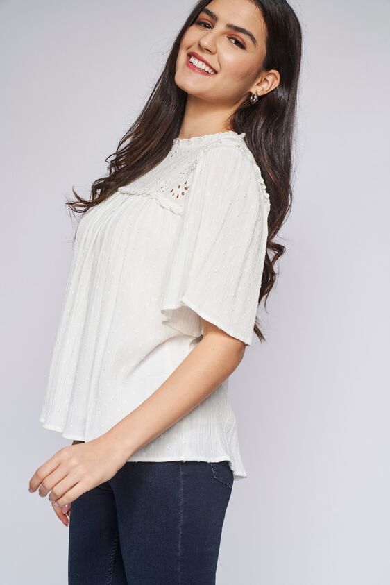 3 - White Solid Blouson Top, image 3