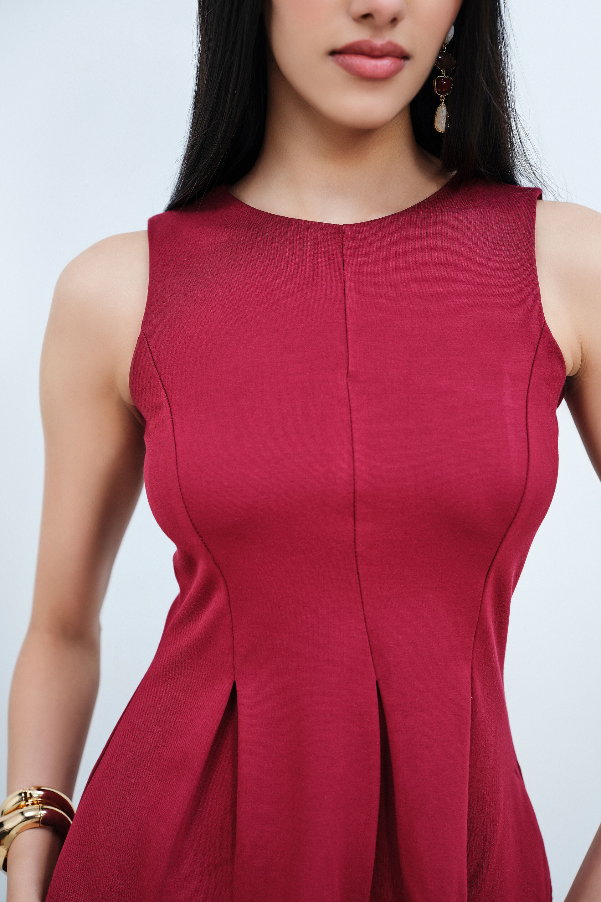 Wine Knitted Peplum Top, Wine, image 4