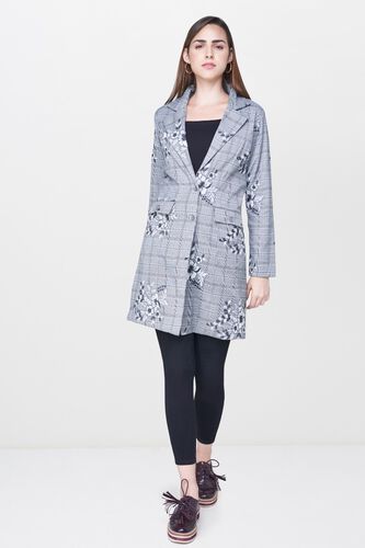 1 - Light Grey Floral Lapel Collar Overcoat Jacket, image 1