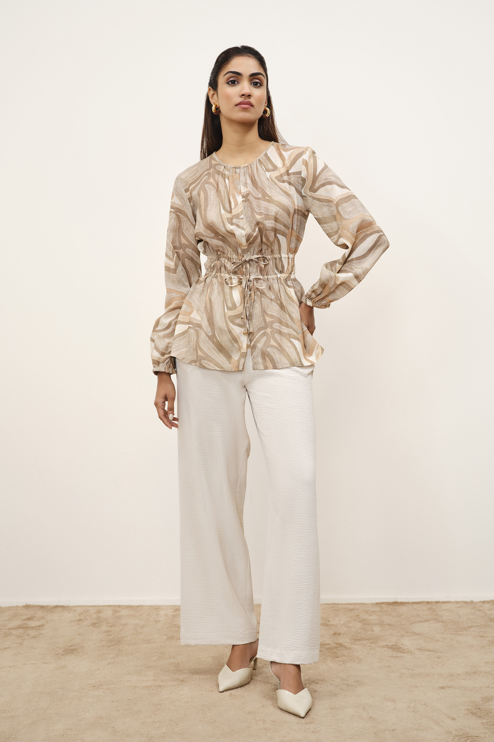 Brielle Printed Brown Top, Brown, image 2