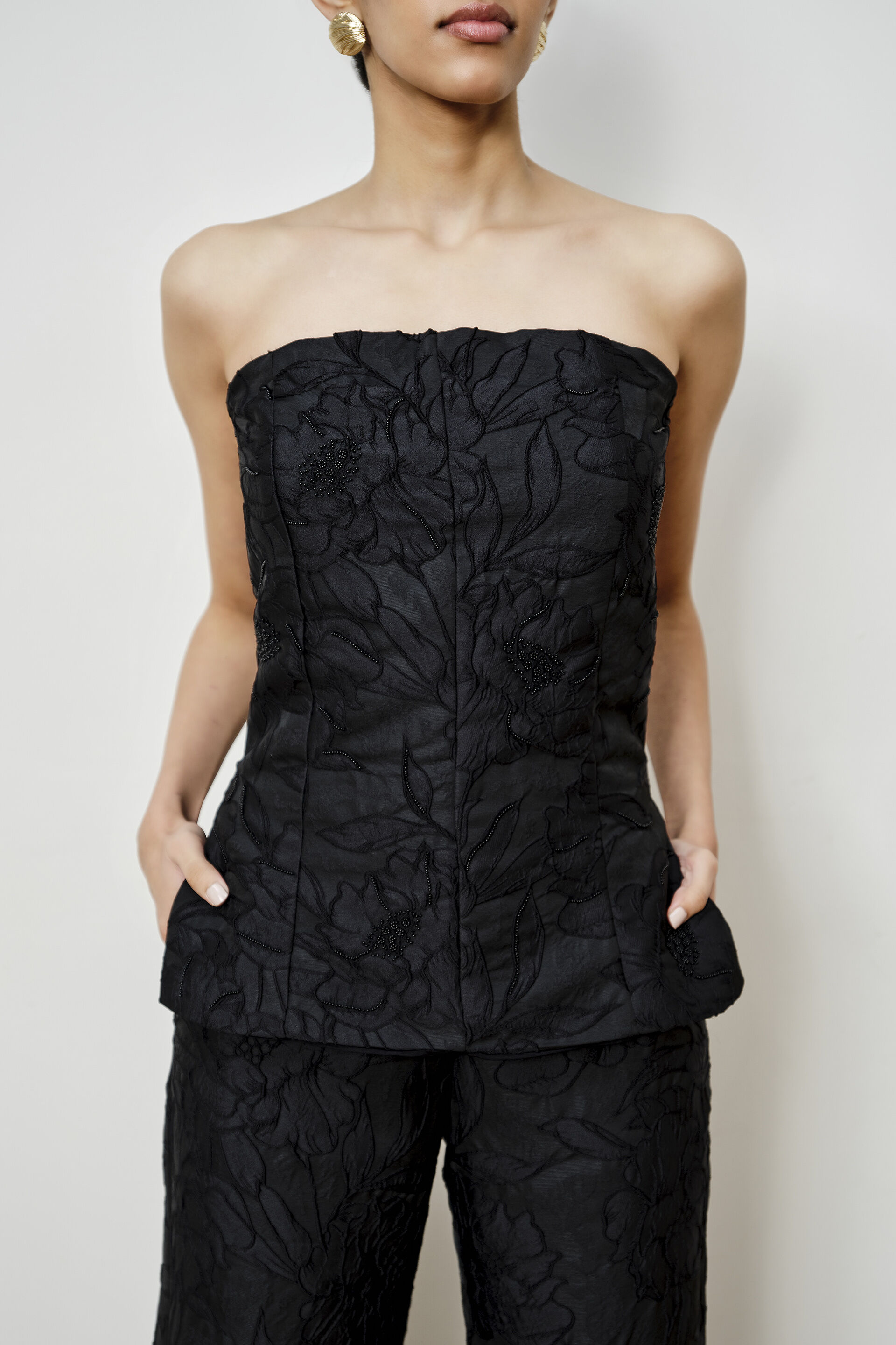 Black Beaded Jacquard Co-ord Set, Black, image 6