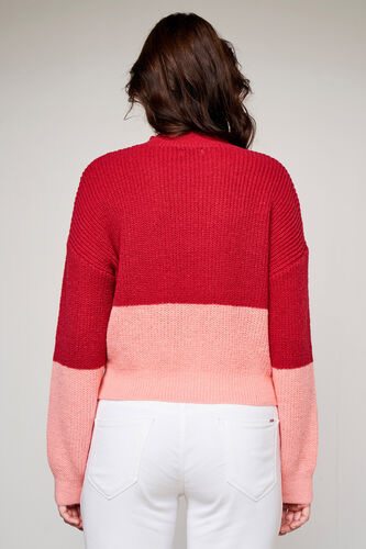 Red and Pink Colour blocked Straight Top, Red, image 6
