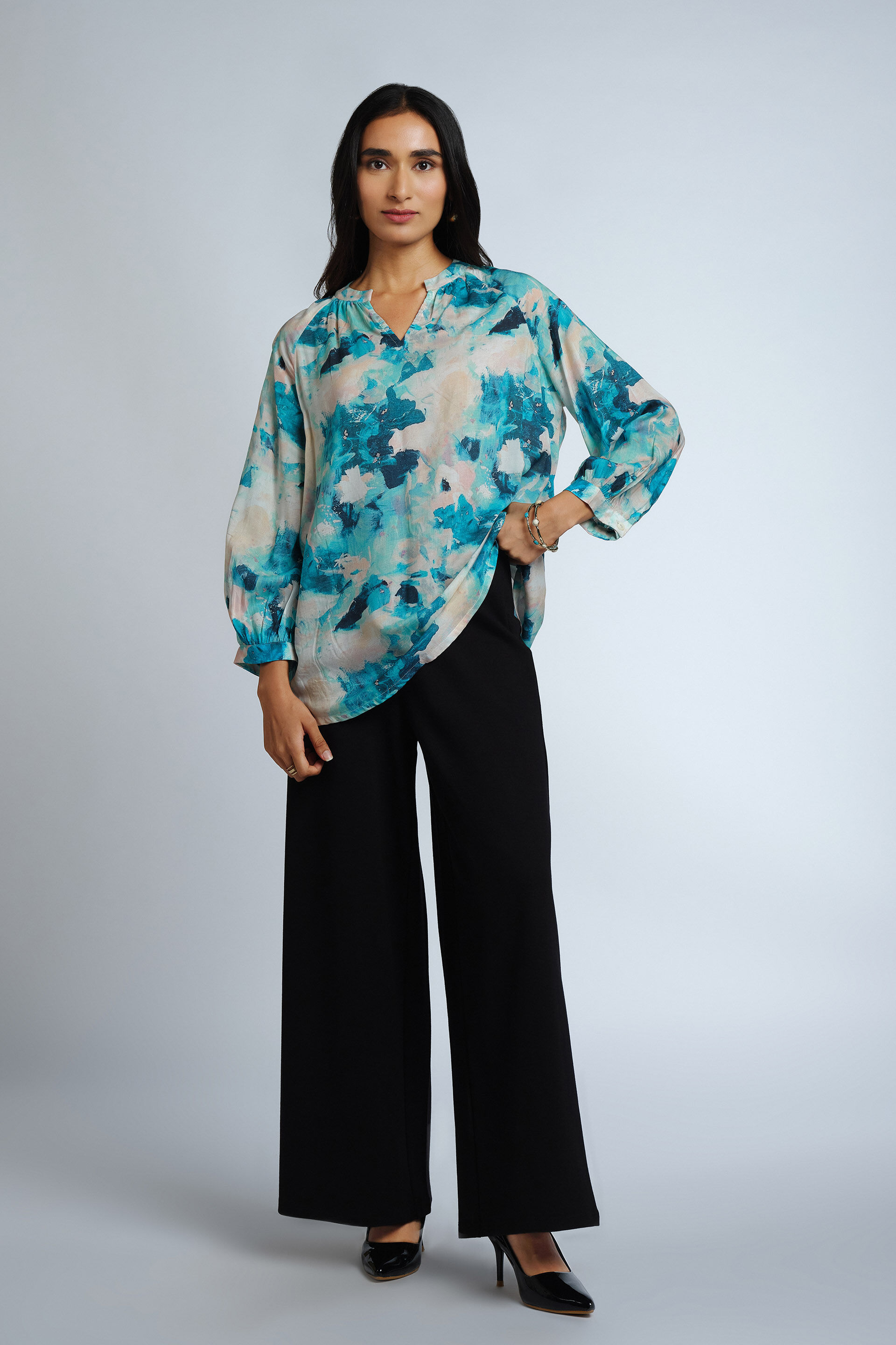 Painterly Blues LENZING&trade; Modal Top, Blue, image 2