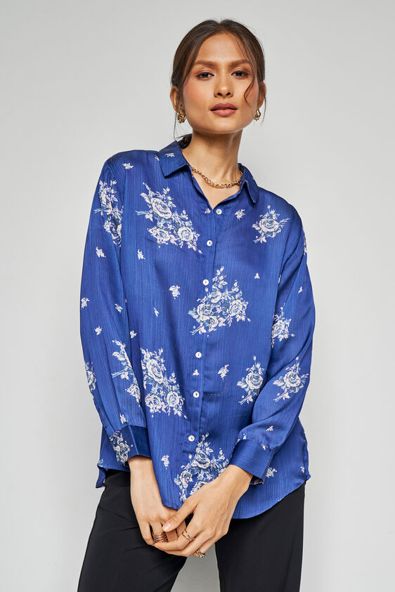 Inky Floral Top, Navy Blue, image 1