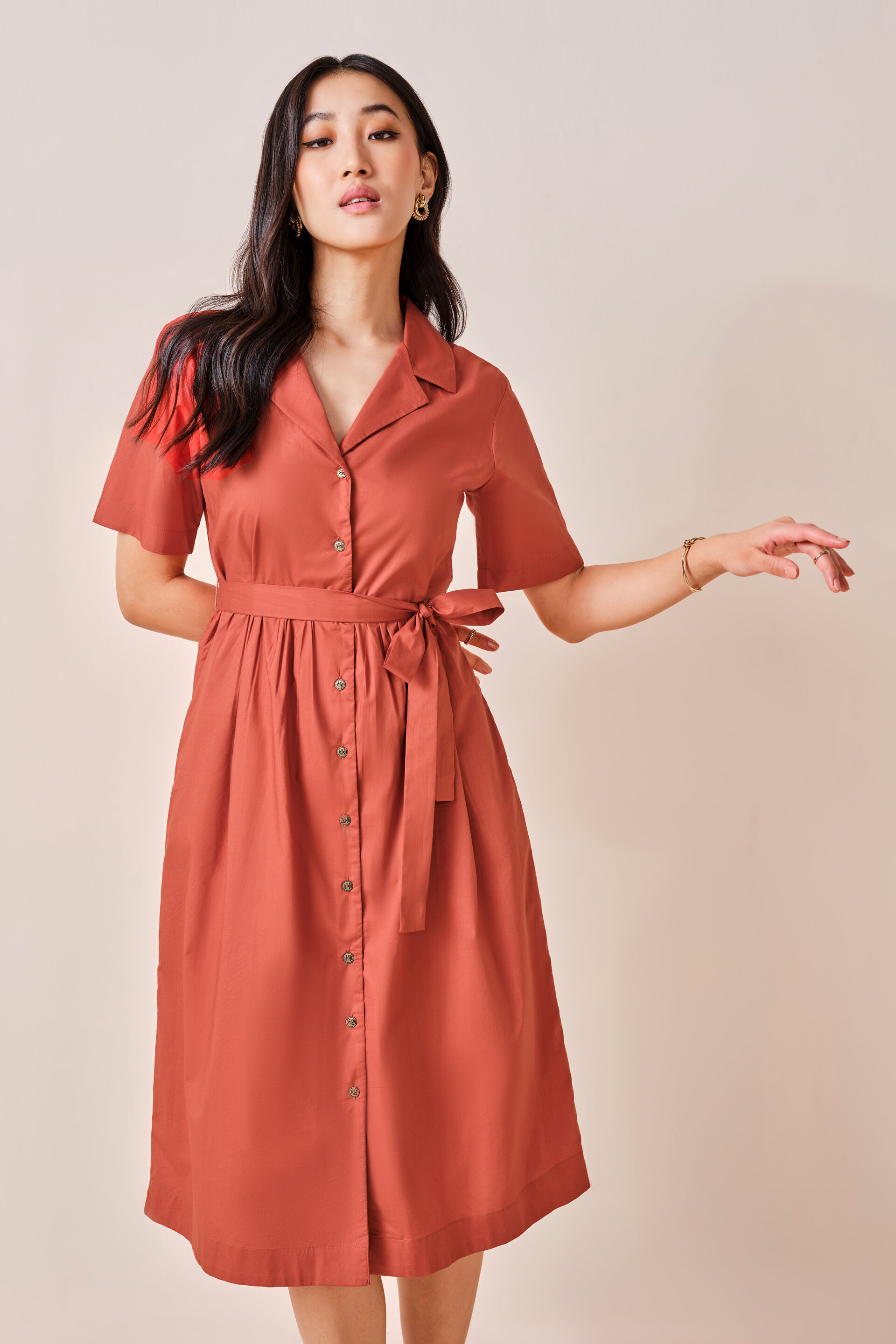 Nancy Orange Cotton Dress, Orange, image 3