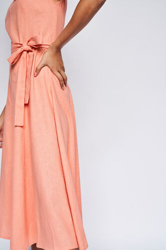 Peach Solid Flared Dress, , image 9