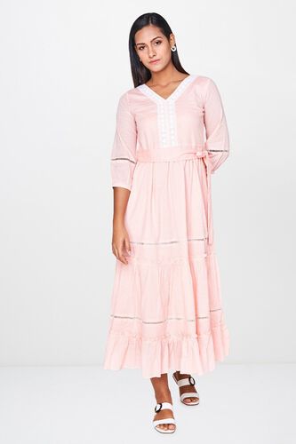 4 - Peach Stripes Fit and Flare Maxi Dress, image 4