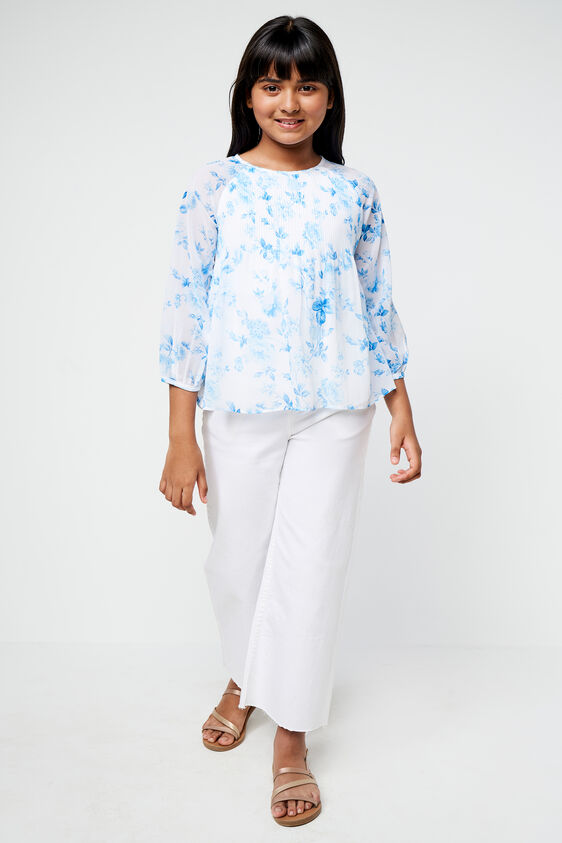 White Floral Flared Top, White, image 2