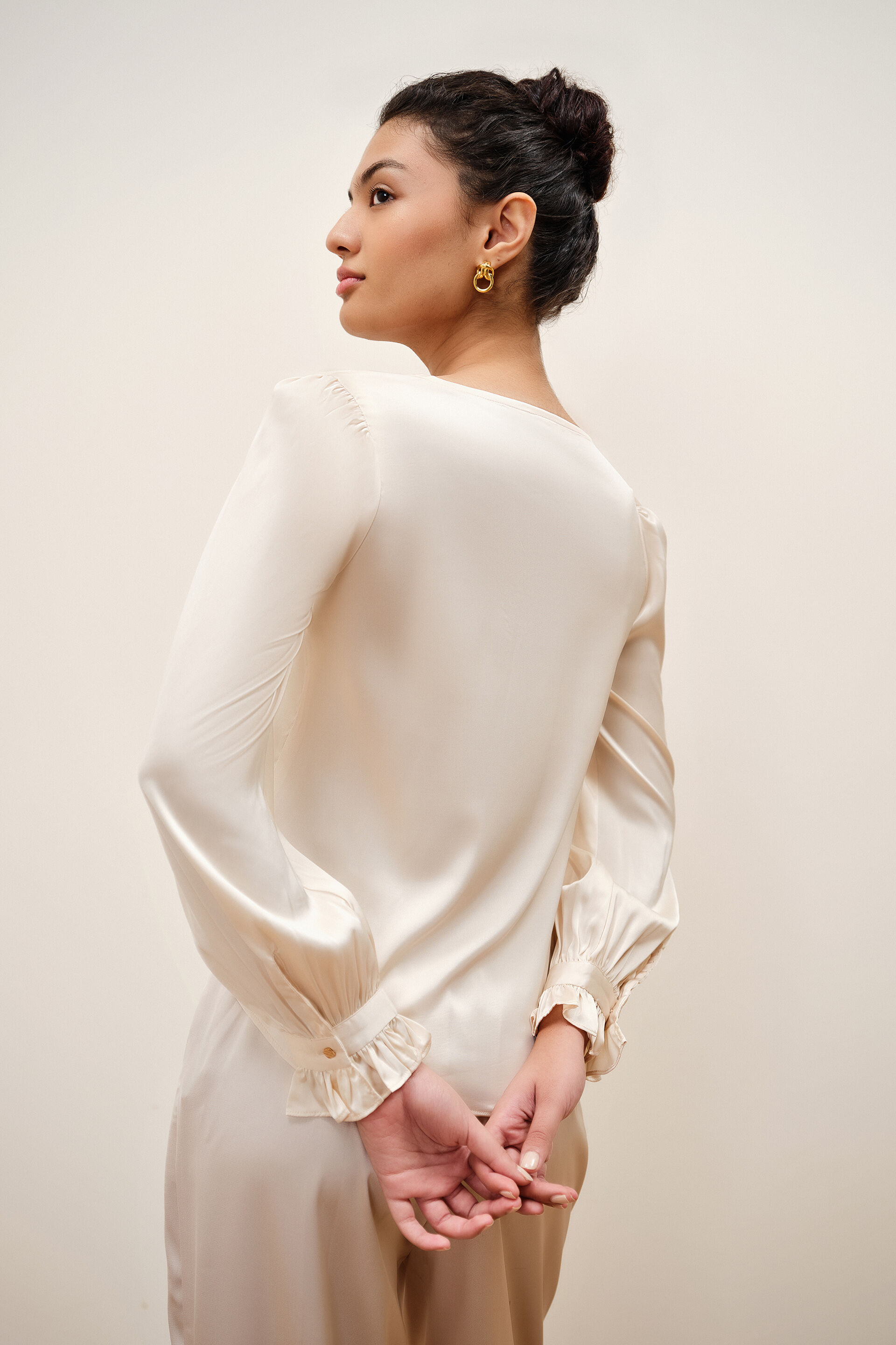 Salvia Cream Satin Top, Cream, image 5