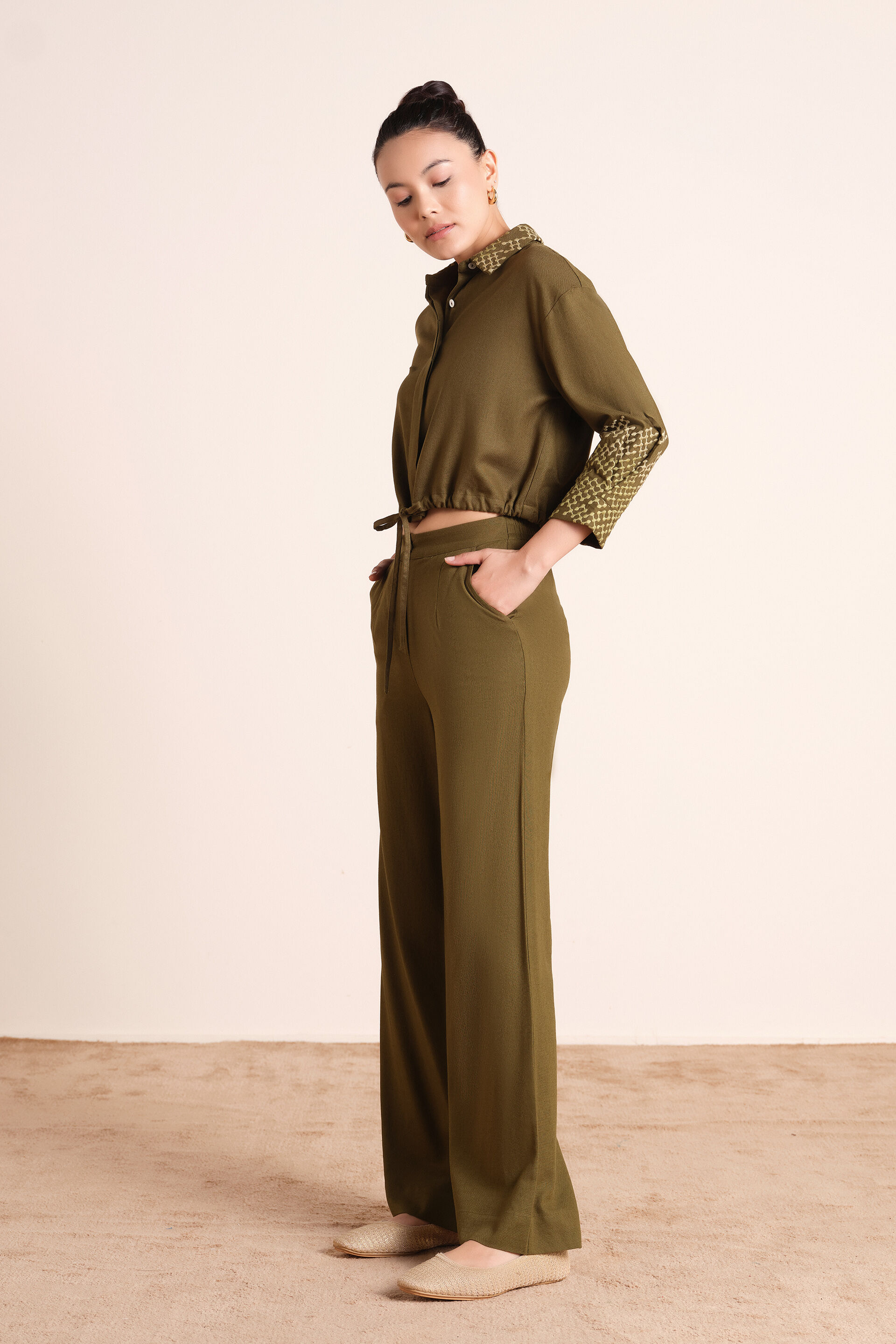 Simone Embroidered Co-ord Set, Olive, image 2
