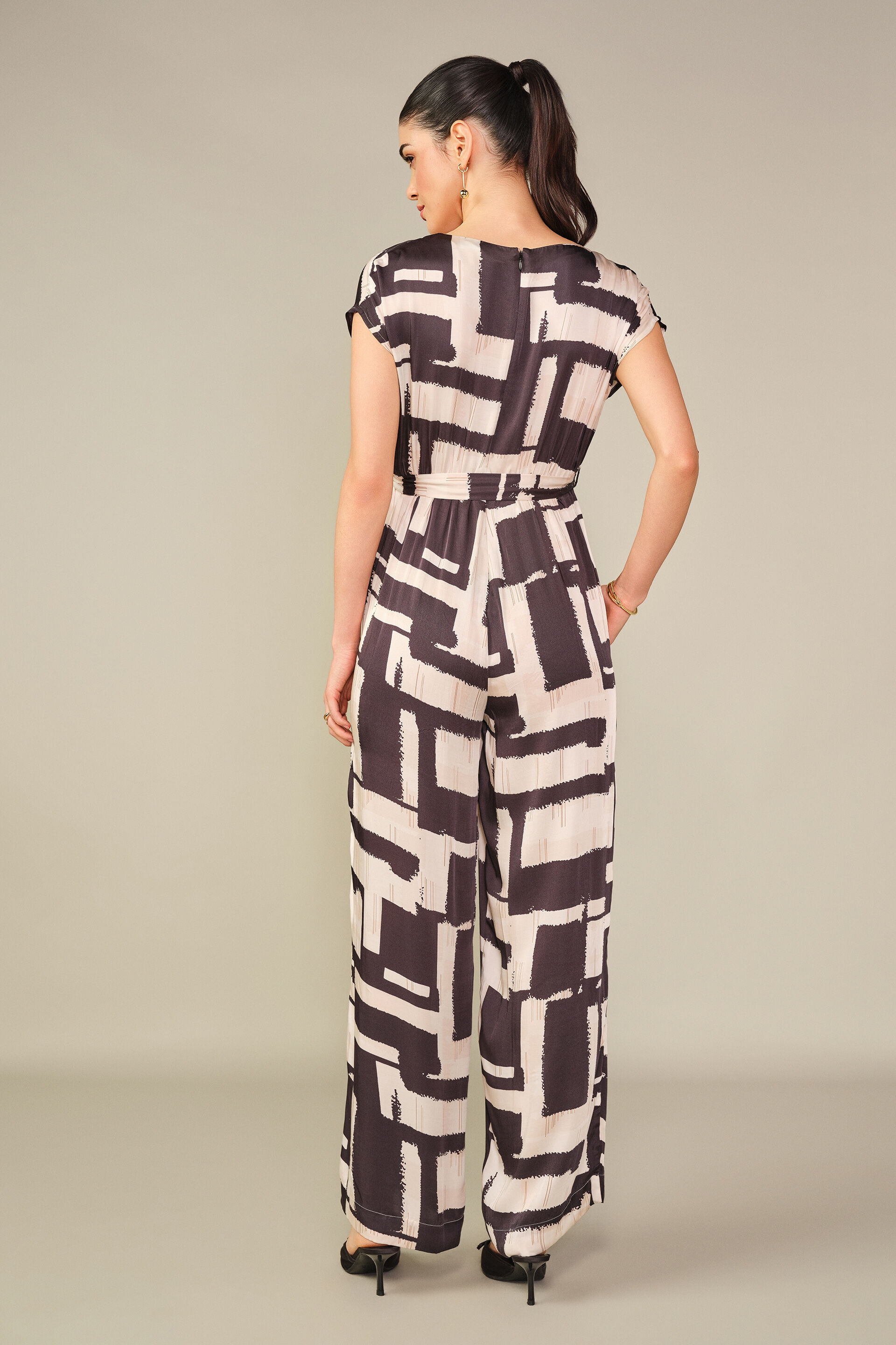 Abstract Printed Modal Jumpsuit, Cream, image 5