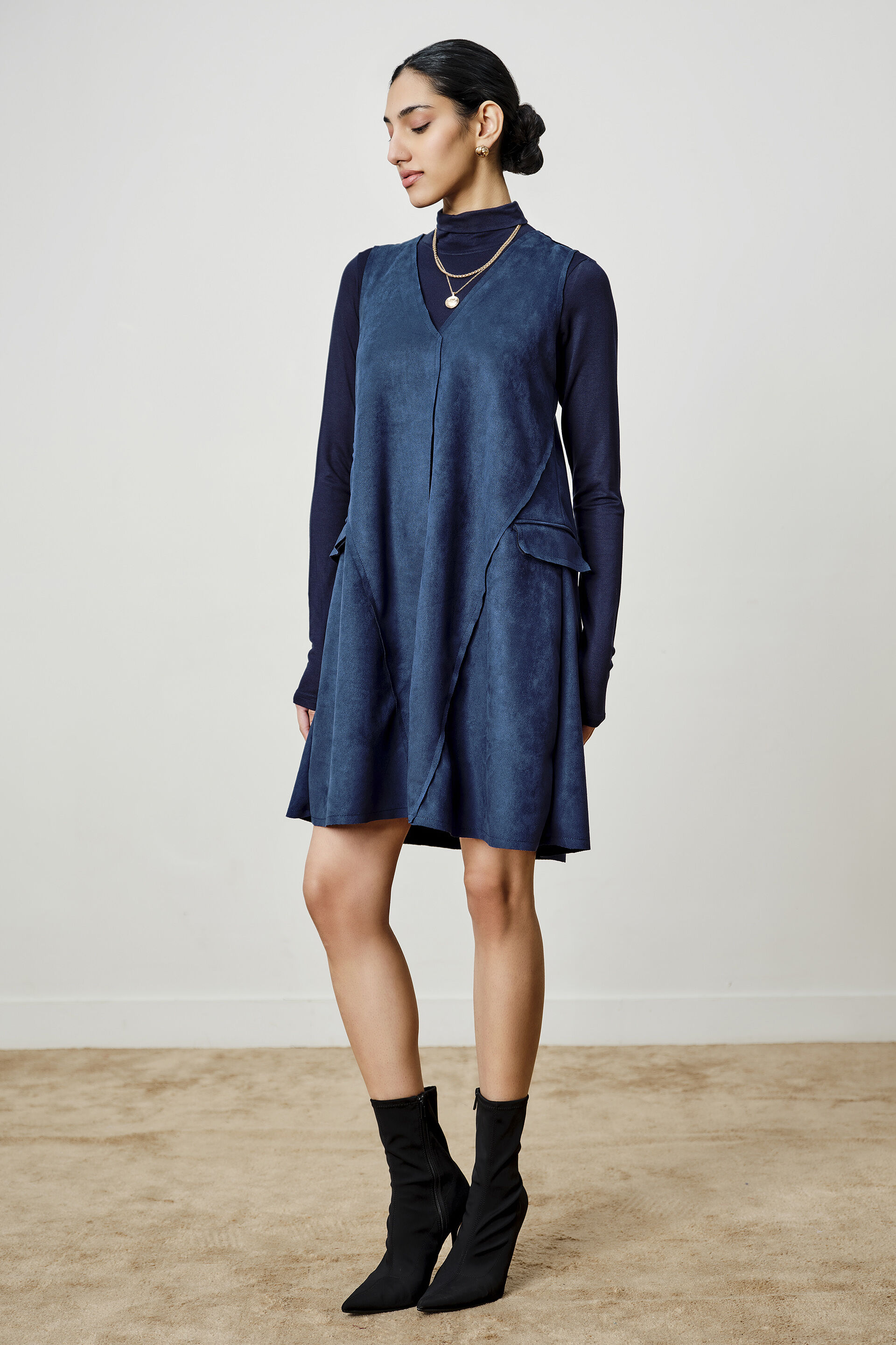 Nora Navy Suede Dress, Blue, image 4