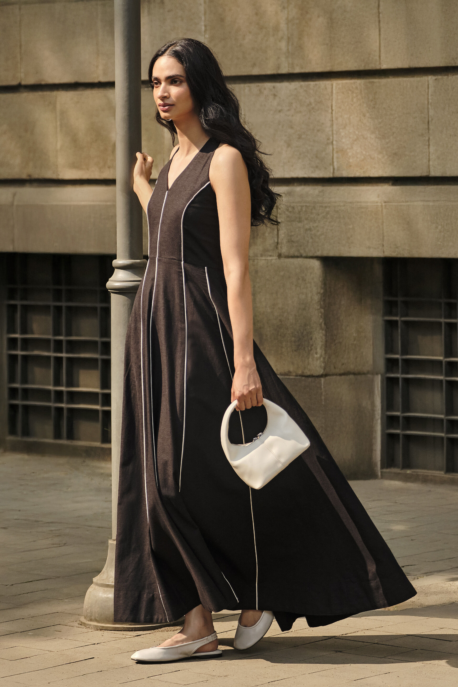 Velia Black Panelled Dress, Black, image 6