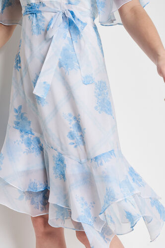 White and Blue Floral Asymmetric Dress, White, image 6