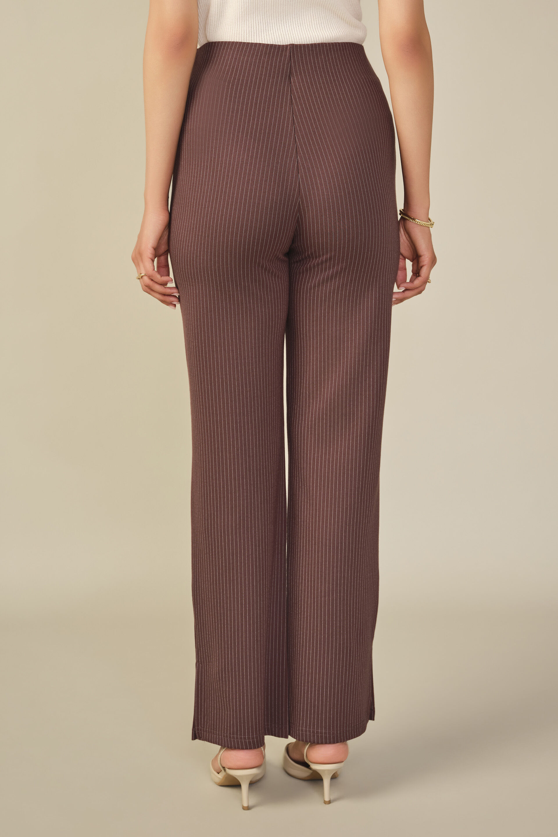 Knitted Brown High-Rise Pants, Brown, image 5