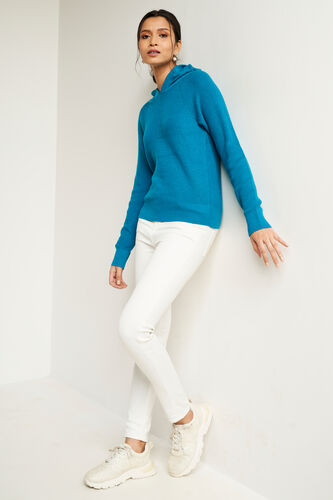 Blue Solid High Neck Top, Blue, image 1