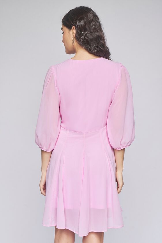 4 - Pink Solid Fit & Flare Dress, image 4