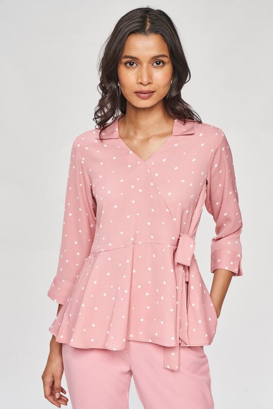 1 - Peach Solid Peplum Top, image 1